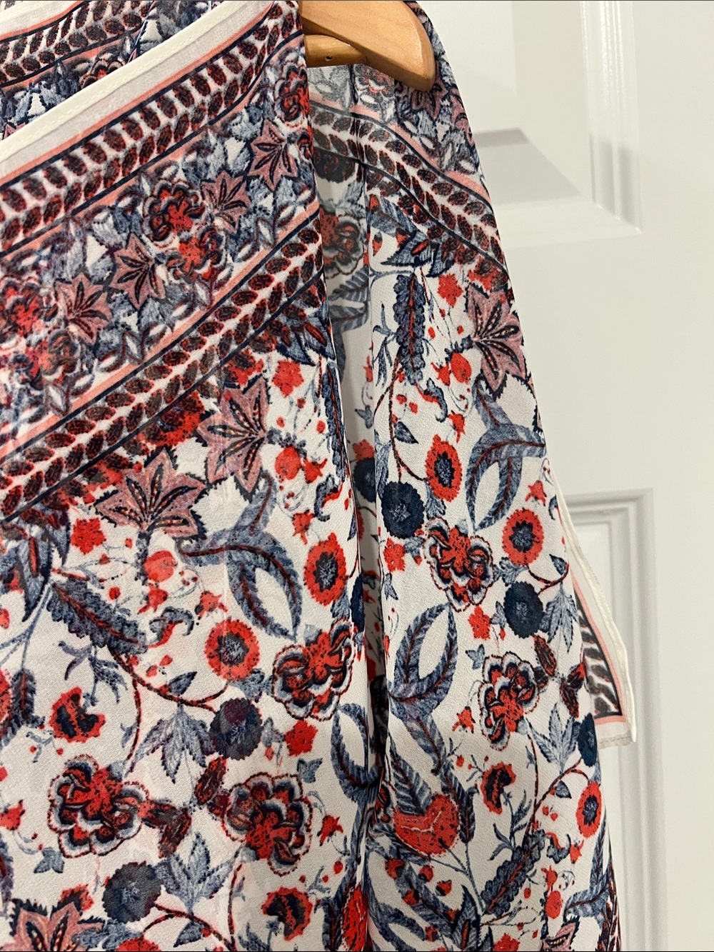 Max Studio Red White Blue Boho Floral Top Split Sleeves Smocked Two Layer Top XL - Picture 6 of 11